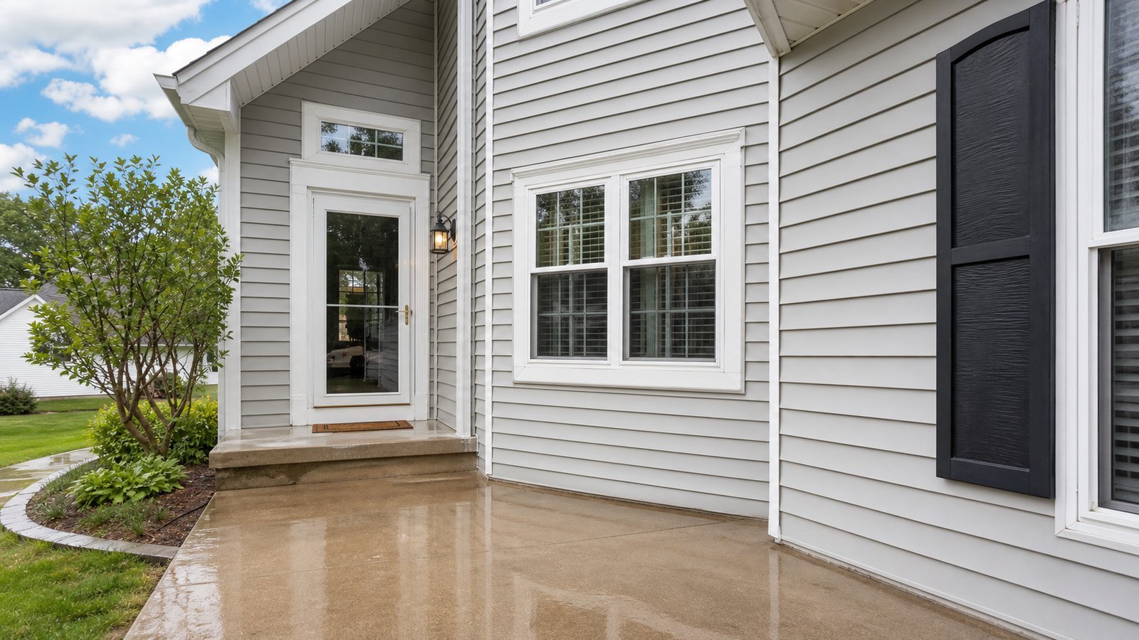 Freshly cleaned home exterior after house washing service
