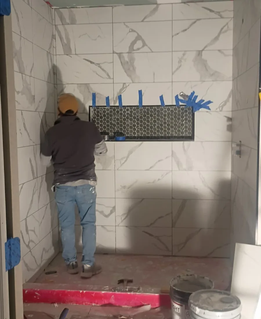 Bathroom tile project before finish stage